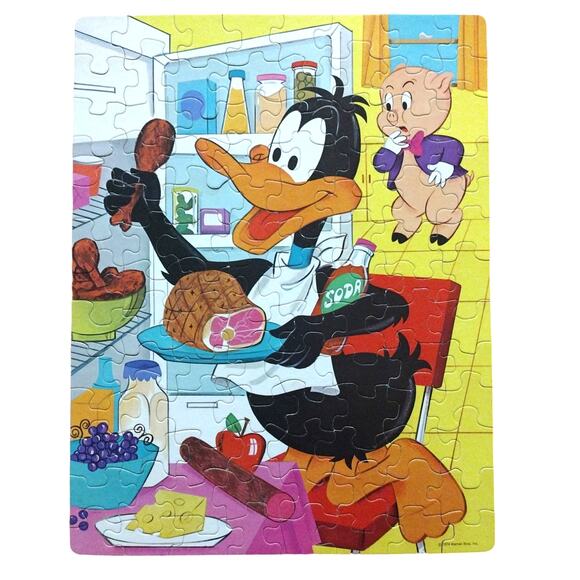 Daffy Duck Refrigerator Raid Large 100 Pc Puzzle 14x18 Whitman 1974 Looney Tunes - Picture 1 of 4